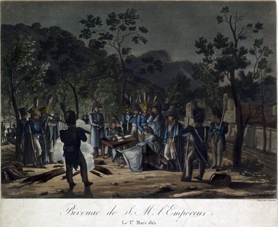 De terugkeer van Napoleon uit Elba. Napoleons bivak in Golfe-Juan op 1 maart 1815 door Charles Francois Gabriel Levachez
