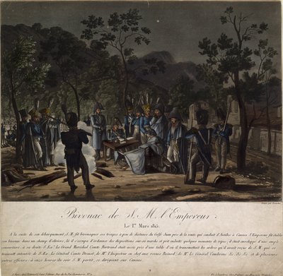 De terugkeer van Napoleon uit Elba. Napoleons bivak bij Golfe-Juan op 1 maart 1815, 1815 door Charles Francois Gabriel Levachez