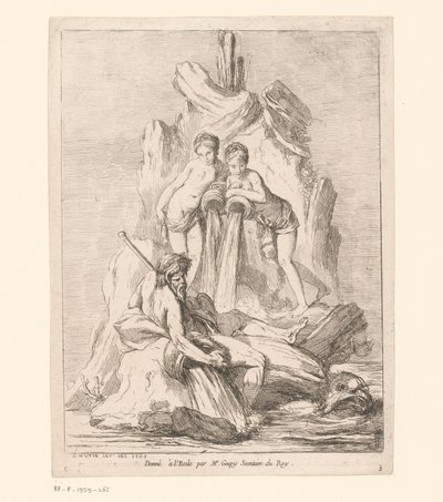 Fontein met twee nimfen en een riviergod door Charles Francois Hutin