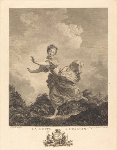 De Opzettelijke Vlucht door Charles François Adrien Macret and Jacques Couché after Jean Honoré Fragonard