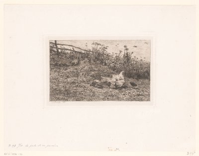 Kip met kuikens door Charles François Daubigny (attributed to)