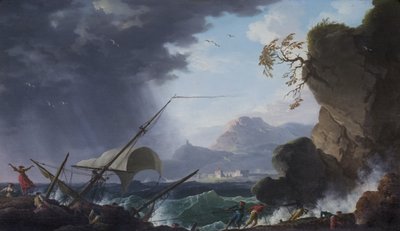 Een Wrak op een Rotsachtige Kust door Charles François Grenier de Lacroix
