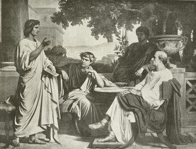Virgil, Horace en Varius bij het huis van Maecenas (gravure) door Charles François Jalabert