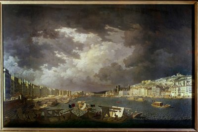 Grenzen van de Saône in Lyon. Links handelsactiviteiten. Schilderij door Charles François Nivard (1739-1821) 1804 door Charles François Nivard