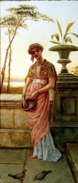 Klassieke Vrouw die Vogels Voedt door Charles Frederick Lowcock