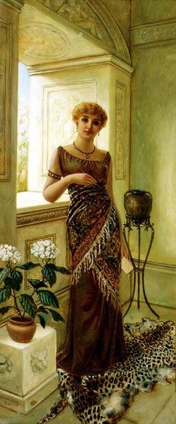 Klassieke Vrouw bij een Raam door Charles Frederick Lowcock