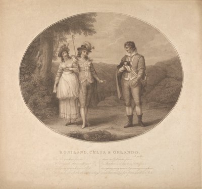 Rosalind, Celia en Orlando - "Zoals je het leuk vindt", Act III, Scene II door Charles Gauthier Playter