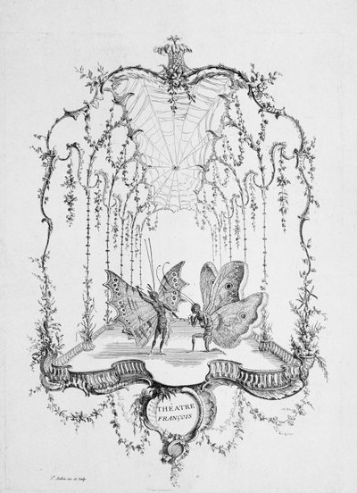 Frans Theater Théâtre Français, uit Essai de Papilloneries Humaines par Saint A..., ca. 1756-60 door Charles Germain de Saint Aubin