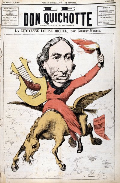 Cartoon van La Citoyenne Louise Michel - in “Le Don Quixote” van 05/05/1882 door Charles Gilbert Martin