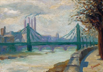 Battersea Power Station vanaf Chelsea Embankment door Charles Ginner