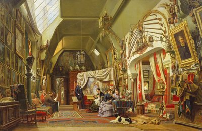 Eugene Giraud (1806-81) in zijn studio met zijn broer, Charles en zijn zoon, Victor door Charles Giraud