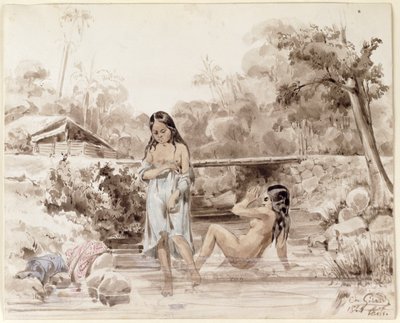 Tahitiërs baden, 1844 door Charles Giraud