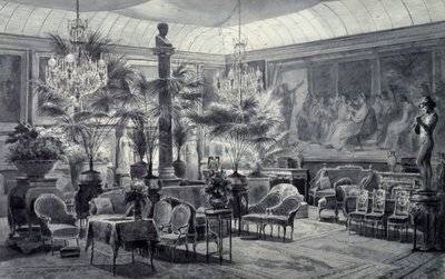 Wintertuin van prinses Mathilde, tekening in grijze inkt en gouache door Charles Giraud (1819-1892) door Charles Giraud
