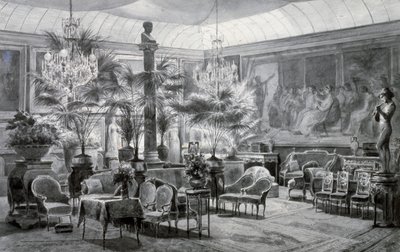 Wintertuin van Prinses Mathilde, gouache en inkttekening door Charles Giraud door Charles Giraud
