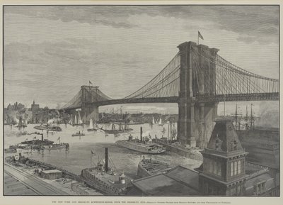 De New York en Brooklyn Suspension Bridge vanaf de Brooklyn kant, late 1800s door Charles Graham
