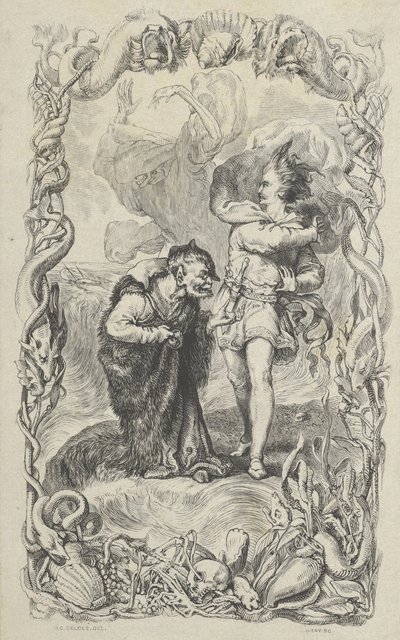Illustratie bij De Storm: Caliban, Ferdinand en Ariel, 1836 door Charles Gray