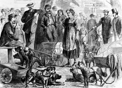 Gearresteerde voddenrapers in City Hall Park, New York, uit Harpers Weekly, uitgegeven 1867 door Charles Green