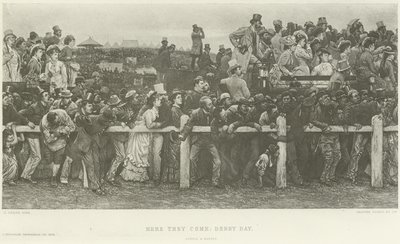 Daar komen ze: Derby Day (gravure) door Charles Green