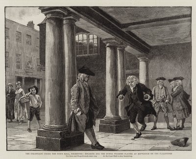 De Colonnade onder het Stadhuis, Rochester, Hogarth en de andere Pelgrims spelen hinkelen op de Vlaggen door Charles Green