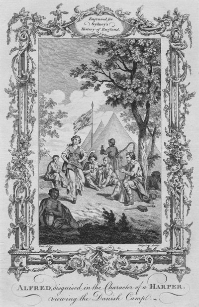 Alfred, vermomd als een harpspeler, bekijkt het Deense kamp, 1773 door Charles Grignion