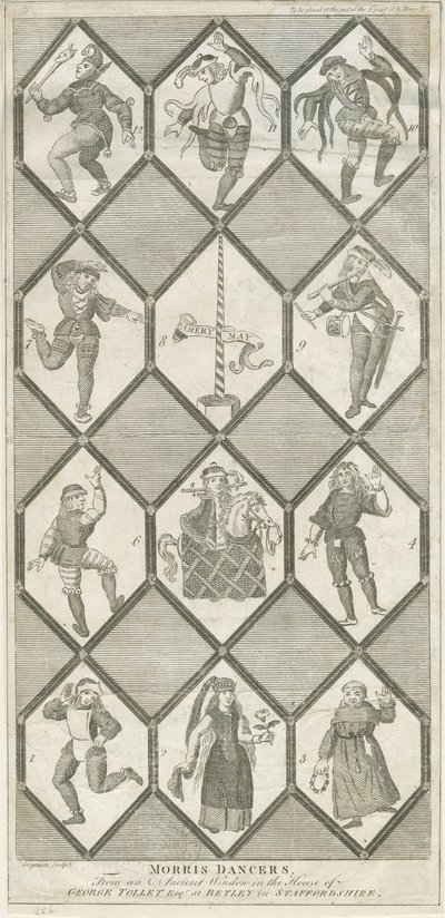 Betley Glasraam - Morris Dansers: gravure door Charles Grignion