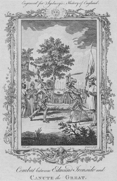 Gevecht tussen Edmund Ironside en Knoet de Grote, 1773 door Charles Grignion