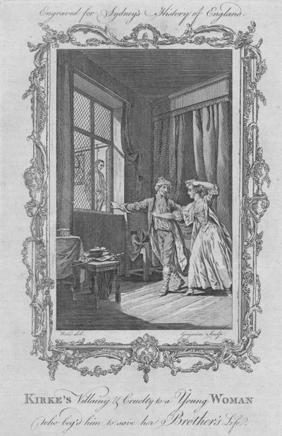 Kirkes schurkachtigheid en wreedheid jegens een jonge vrouw die hem smeekte om het leven van haar broer te redden, 1773 door Charles Grignion