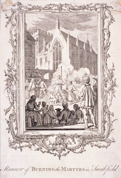 Scène van protestanten die worden verbrand in Smithfield door Charles Grignion