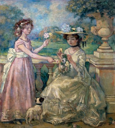 Twee meisjes op een terras, 1903 door Charles Guerin