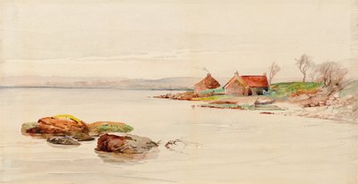 Kustscène met huisjes door Charles Gustav Louis Phillips