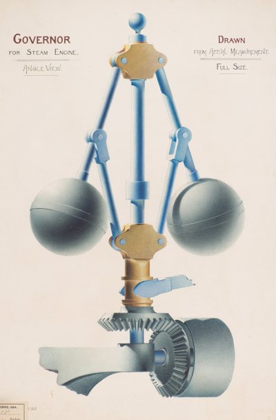 Gouverneur voor stoommachine - Hoekaanzicht door Charles Gustav Louis Phillips