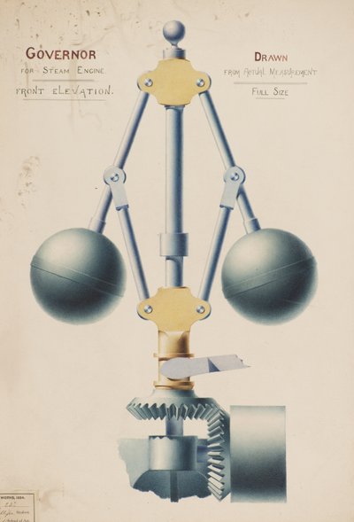 Gouverneur voor stoommachine - vooraanzicht, c.1882 door Charles Gustav Louis Phillips