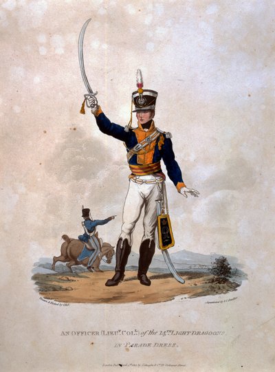 Een officier van de 14e Lichte Dragonders in parade-uniform, uit 