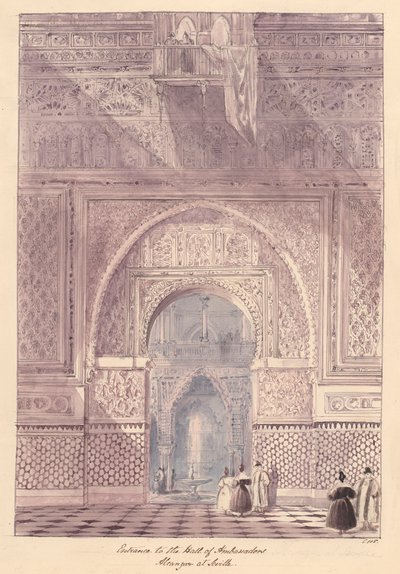 Ingang van de Hal van Ambassadeurs, Alcazar in Sevilla door Charles Hamilton Smith