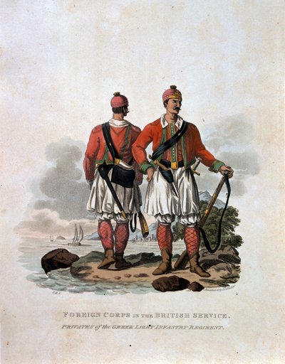 Buitenlandse korpsen in Britse dienst, soldaten van het Griekse Lichte Infanterieregiment, uit 