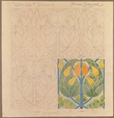 Omar, ontwerp voor een zijde- en wol dubbelweefsel, 1898 door Charles Harrison Townsend