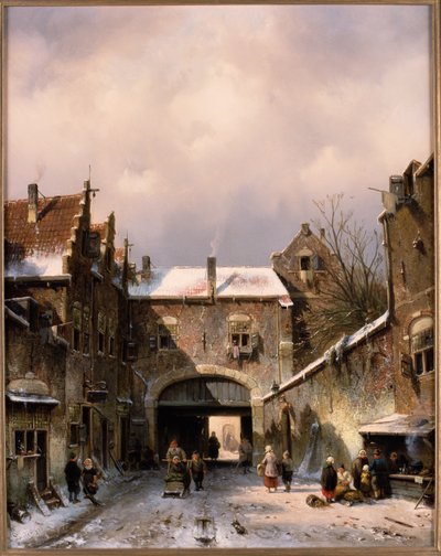 Een Dorpsstraat in de Winter door Charles Henri Joseph Leickert