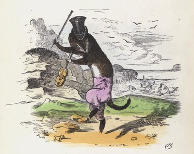Franse wezel die viool speelt en danst door Charles Henry (after) Bennett