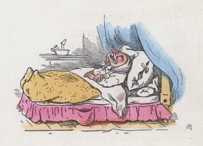 Grootvader in zijn bed door Charles Henry (after) Bennett