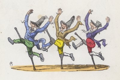 Drie bedelaars rennen weg na te hebben gedaan alsof ze gehandicapt waren door Charles Henry (after) Bennett