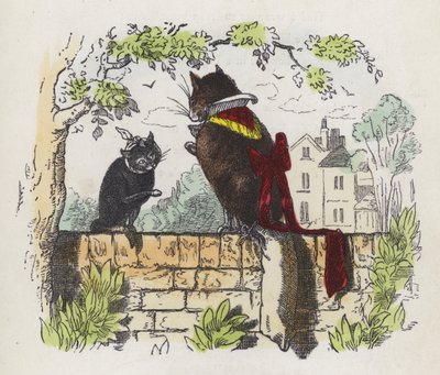 Twee katten op een tuinmuur door Charles Henry (after) Bennett