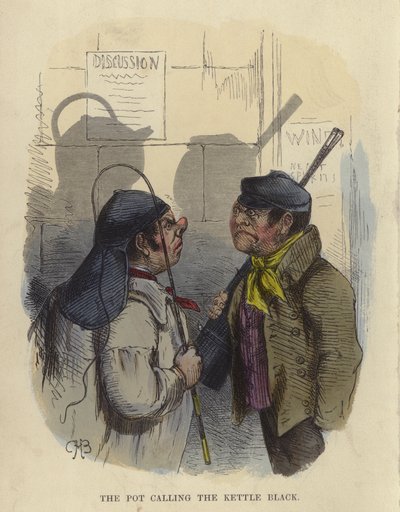De Pot Verwijt De Ketel (gekleurde gravure) door Charles Henry Bennett