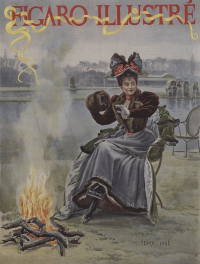 Bij de Schaatsclub. Omslag van Le Figaro Illustre, januari 1895 door Charles Henry Tenre