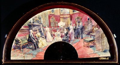 Waaier met een sociale bijeenkomst na het diner in een salon door Charles Henry Tenre