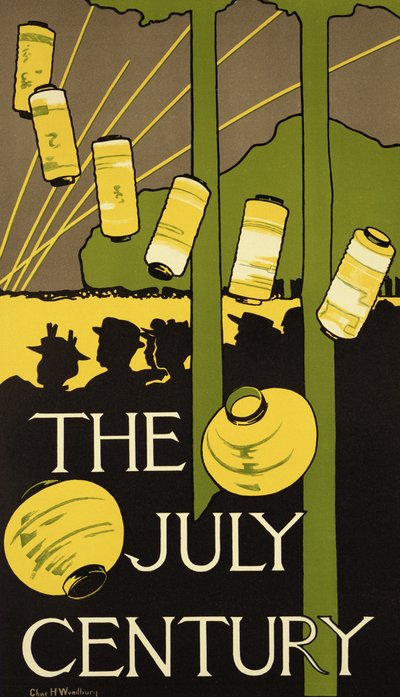 Reproductie van een poster die de Juli Editie van Century Magazine adverteert, gepubliceerd in New York door Charles Herbert Woodbury