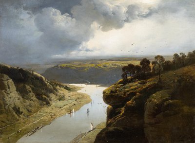 Duits: Blick in das Tal der Rhône Uitzicht in het dal van de Rhône door Charles Hoguet