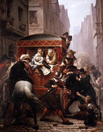 Moord op de Franse koning Henri IV door Ravaillac in 1610 in Parijs door Charles Housez