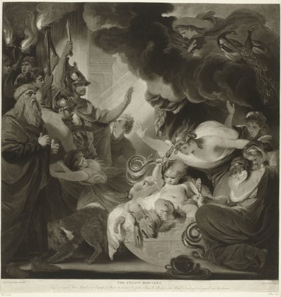 Hercules wurgt in zijn wieg de twee slangen door Charles Howard Hodges