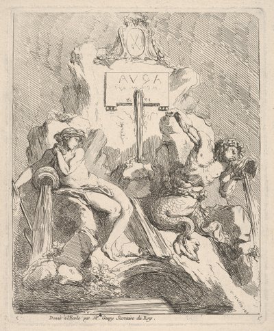 Ontwerp voor een fontein met een zittende nimf links en een triton die een schelp naar zijn mond houdt, 1768 door Charles Hutin