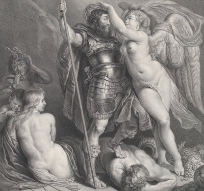 Held gekroond door Overwinning, die een lauwerkrans op zijn hoofd plaatst, Venus en Cupido, ca. 1735-61 door Charles Hutin